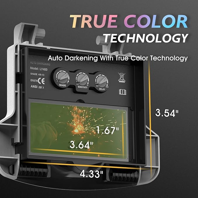 TOOLIOM Auto Darkening Welding Helmet True Color 1/1/1/1 Flip Front Welding Hood with Adjustable Shade Range 4/9-13 Solar/Battery Powered Welding Mask for TIG MIG Stick Welder Helmet