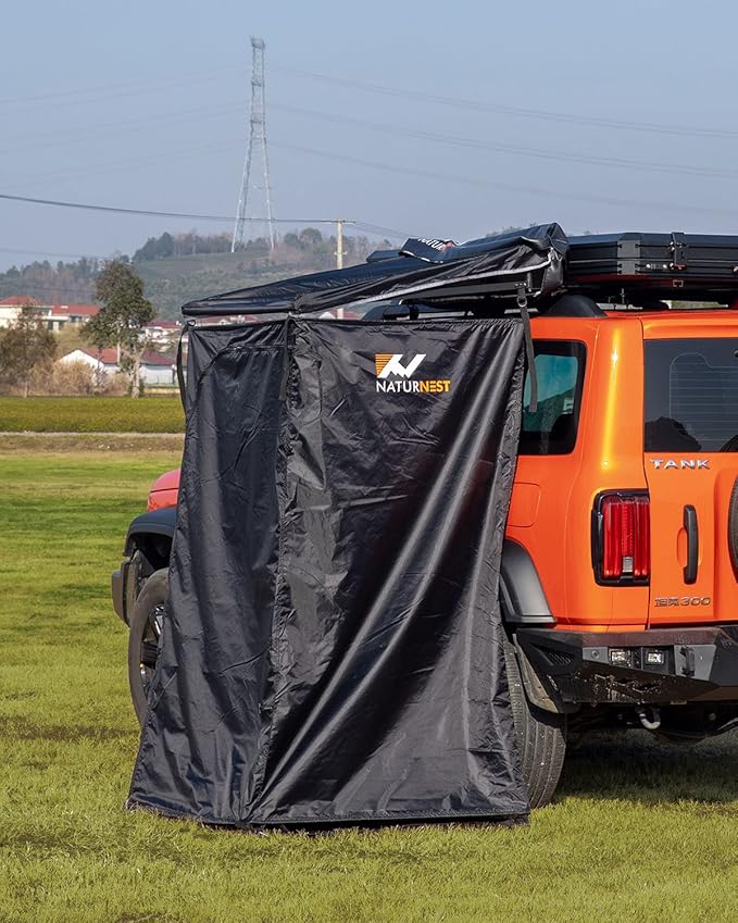 Naturnest Shower Awning with Roof and Floor mat, Overland Shower Awnings, Bathroom Tent for SUV Car Camping Shower Tent Roof Shower Awnings Toilet Camping Privacy Shelters Car Side Shower Room