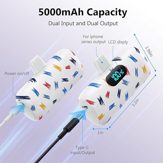 Small Portable Charger for iPhone,Upgraded 5000mAh PD Fast Charging Power Bank,Mini Battery Pack Backup Charger Compatible with iPhone 14/14 Pro Max/13/13 Pro/12 Pro/11/XS/XR/X/8/7/6 etc