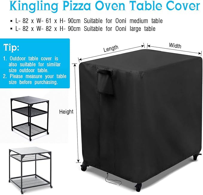 Kingling Outdoor Pizza Oven Table Cover for Ooni Large Table, Waterproof Outdoor Grill Prep Table Cover Pizza Oven Stand Cover - 32''L x 32''W x 35''H(Black)