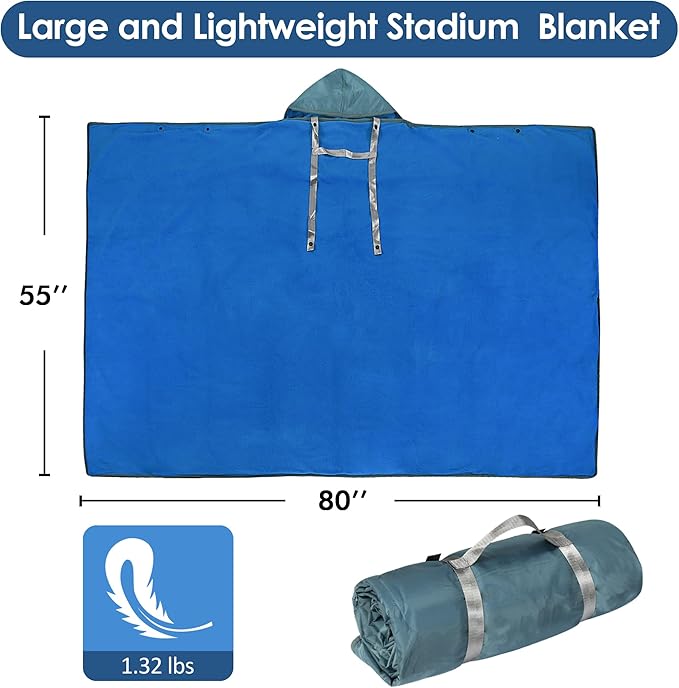 Catalonia Waterproof Stadium Blanket, Windproof Wearable Poncho for Football Sideline & Sports Events for Fans, Portable, Durable Outdoor Blanket for Camping & Tailgating