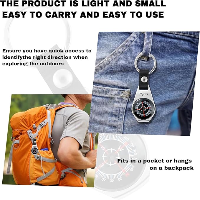 Custom Portable Compasses Keychain with Text Mini Compass with Waterproof Luminous Function Survival Gifts for Men Hiking Camping Hunting Map Navigation Tool