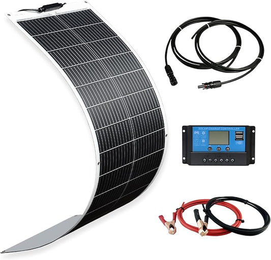 XINPUGUANG 100W Flexible Solar Panel 12V System kit 10A Charge Controller Cables with Alligator Clip PV Connector Cables for Yacht, Boat, RV, Cabin, 12v Battery Charge