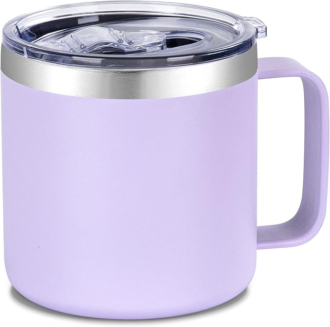 VEGOND 14 oz Insulated Coffee Mug with Handle, Stainless Steel Travel Coffee Mug with Lid, Double Wall Vacuum Metal Coffee Cup, Coffee Tumbler Powder Coated, Purple 1 Pack
