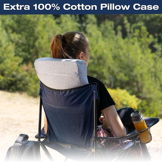 Memory Foam Pillow for Travel and Camping with Extra Cotton Cover – Easy to Carry Portable Bag (Grey Contour)