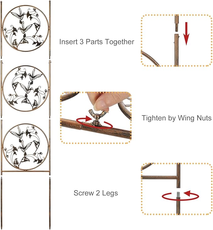 SUNNYPARK Set of 2 Hummingbird Metal Garden Trellis for Climbing Plants, Decorative Vegetables Flowers Vine Trellis for Outdoor Patio 55'' H x 12.4'' W