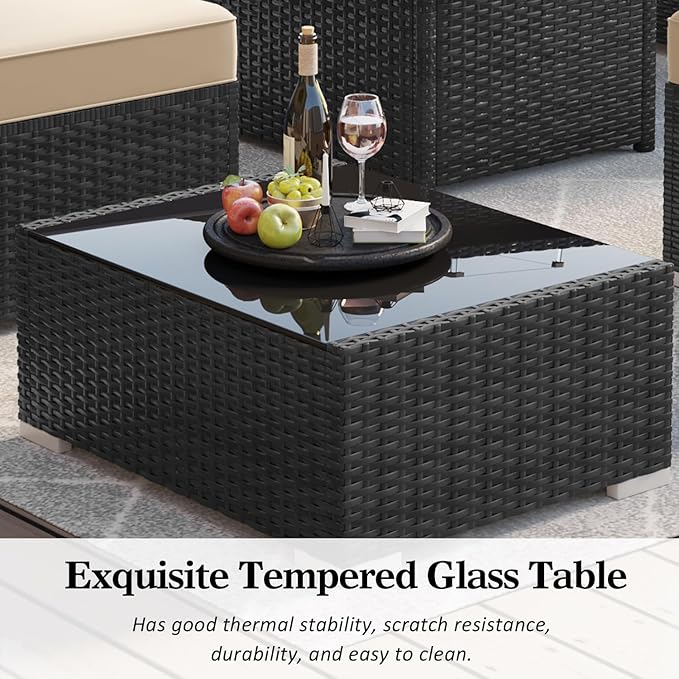 LayinSun 15 Piece Patio Furniture Set with Fire Pit Table, Outdoor Conversation Sets Wicker Rattan Sectional Sofa with Coffee Table