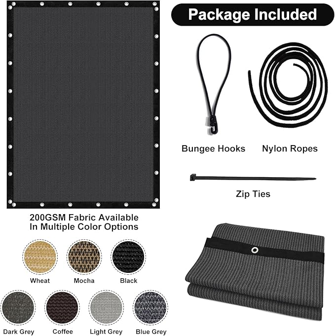 Artpuch 90% Sun Shade Cloth, 3 x 6 FT Pergola Shade Cover Canopy with Grommets, Sun Screen Fabric Tarp for Patio, Outdoor, Garden, Backyard, Dark Grey