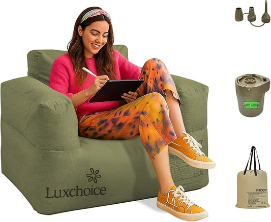 Inflatable Couch with Built-in Pump Durable Blow Up Sofa Chair Portable Camping Couch Waterproof Inflatable Furniture for Outdoor Beach Home Festivals Backyard Party