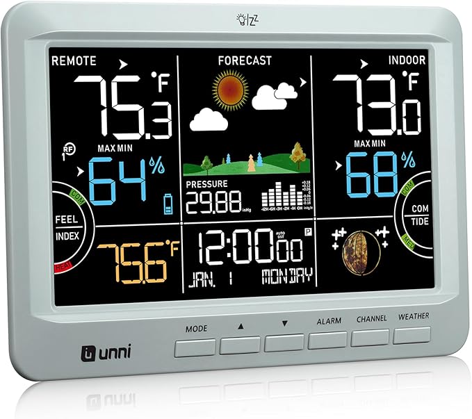 Weather Station Wireless Indoor Outdoor Thermometer with Heat Dew Mold, Thermometer Inside Outside with Calendar and 3 Adjustable Backlight Grey