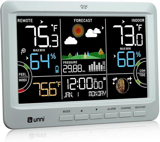 Weather Station Wireless Indoor Outdoor Thermometer with Heat Dew Mold, Thermometer Inside Outside with Calendar and 3 Adjustable Backlight Grey