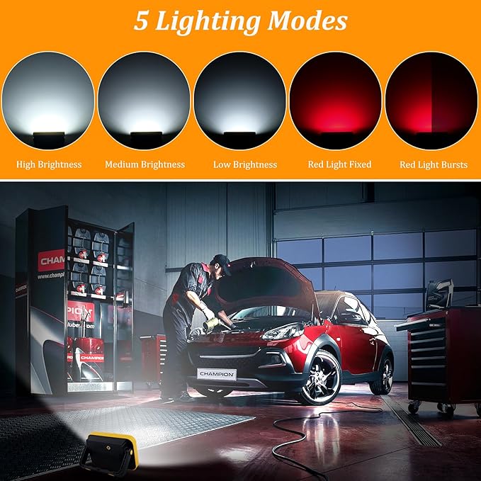 2 Pack Work Light Portable SMD LED Super Bright Rechargeable Flood Light Working Lamp Stand USB Cordless Battery Powered Worklight Tool for Outdoor Camping