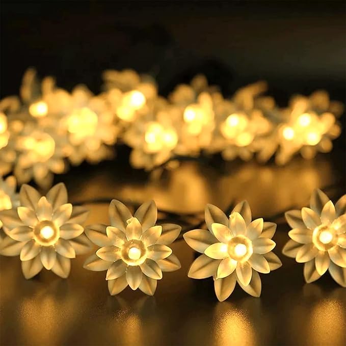 USB & Battery Operated Flower Fairy Lights, 10ft 30 LED Twinkle Diwali Soft Rubber Lotus Floral Lamps with Timer for Kids' Room Garden Patio Christmas Easter Tree Wall Hanging Decor, Warm White