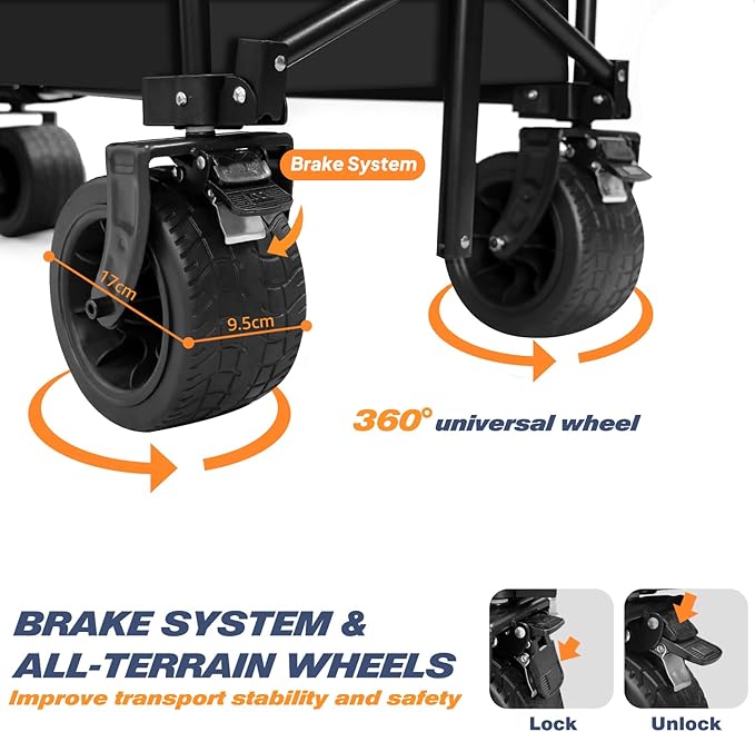 Chihee Garden Cart Collapsible Outdoor Utility Wagon Cart,Folding Beach Cart Oversized Capacity 254L,Heavy Duty Portable Wagon All Terrain Wheels Oversized Side Pocket 2 Drink Holders for Camping