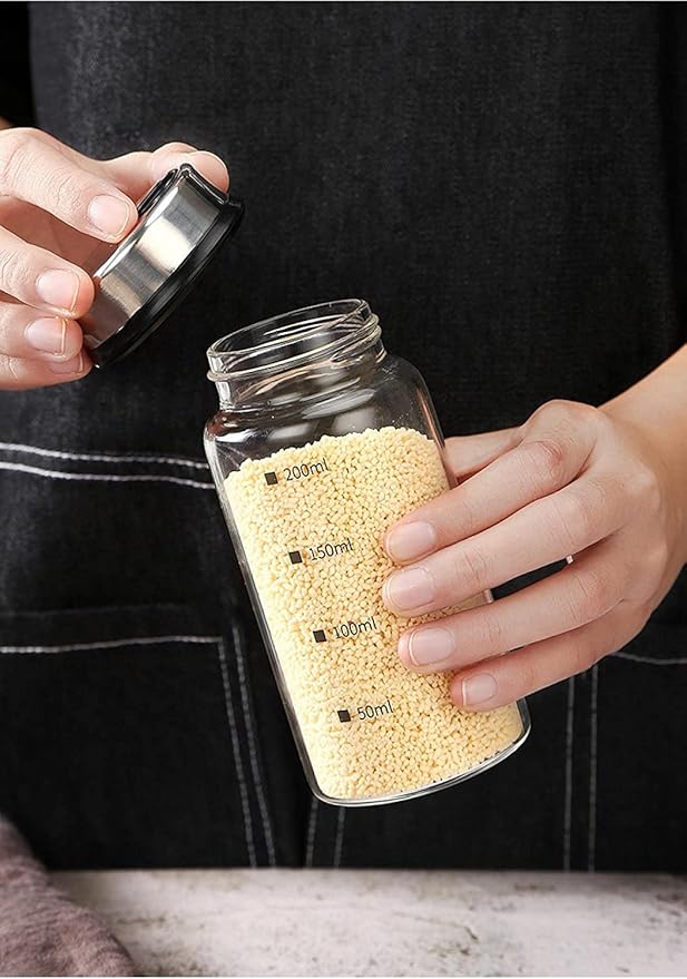 2 Piece 4-Neck Seasoning Shakers Moisture Resistant Seasoning Shakers Glass Seasoning Shakers, Salt and Pepper Shakers with Adjustable Pour Holes - For Seasoning, Picnics (2 large spice jars10oz)