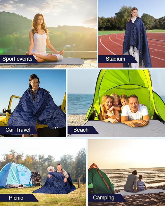 Outdoor Camping Blanket, Fleece Waterproof Stadium Blanket with Protable Bag, Lightweight for Cold Weather, Sports, Pet, Beach, Picnic, Stadium, Travel, Car, 79 * 54inch
