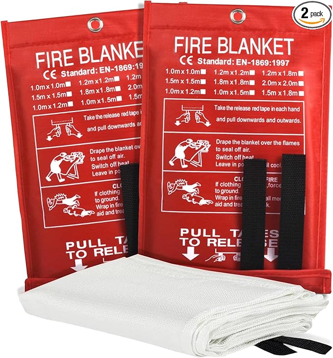 Smilco Emergency Fire Blanket for Home & Kitchen - 40x40 Flame-Retardant Fiberglass Fire Suppression Blankets, 2-Pack for Bedroom, Camping, BBQ & Emergency Safety (White)