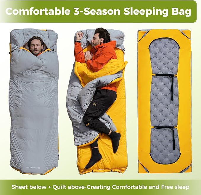 ATEPA Down Sleeping Bag, Recycled 650FP 4 Season Summer & Winter Compact Rectangle Lightweight Waterproof Wearable Sleeping Bag with Compression Sack for Camping Backpacking Hiking