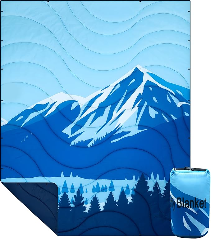 Outdoor Camping Blanket, Packable Down Alternative Puffy Printed Camp Blankets Ultra Warm Lightweight Hammock Top Quilt Waterproof Blanket for Travel Picnic Stadium Hiking Party Cold Weather 55"x78.8"