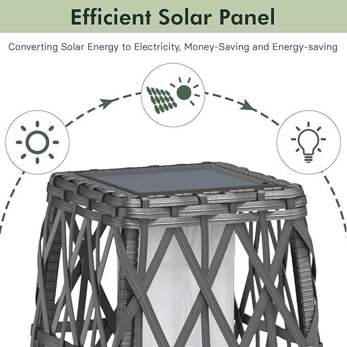 Grand patio Outdoor Solar Powered Wicker Floor Lamp Outdoor Weather-Resistant Deck Light for Garden Porch - Silver Gray, Large Cindy