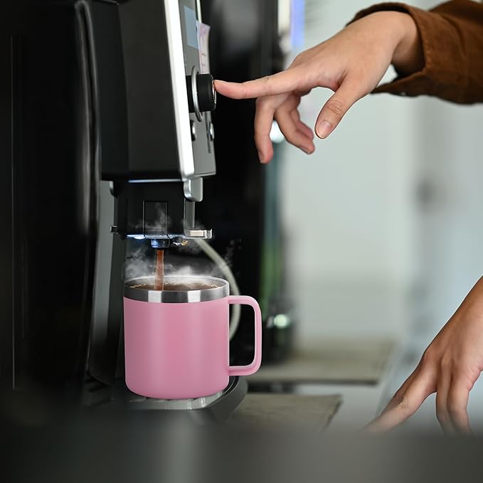 VEGOND 14 oz Insulated Coffee Mug with Handle, Stainless Steel Travel Coffee Mug with Lid, Double Wall Vacuum Metal Coffee Cup, Coffee Tumbler Powder Coated, Pink 1 Pack