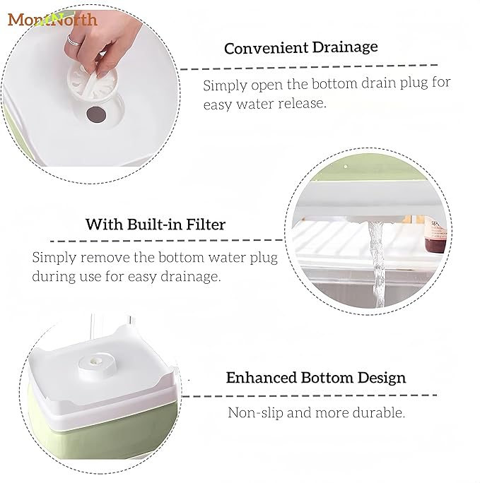 Collapsible Wash Basin 9L, Foldable Dish Tub with Drain Plug, Portable Collapsible Dish Basin, Camping Sink for Washing Dishes, Laundry & Kitchen Use (Green)