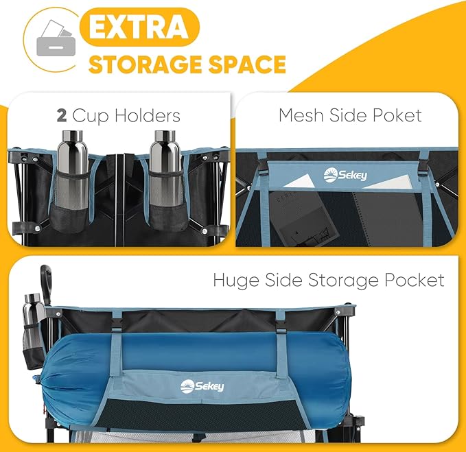 400L Large Capacity Folding Double Decker Wagon with Brakes, 50" Extra Long Extender Cart, 500lbs Heavy Duty Collapsible Wagons, All-Terrain Big Wheels for Camping, Sports, Shopping. Blue