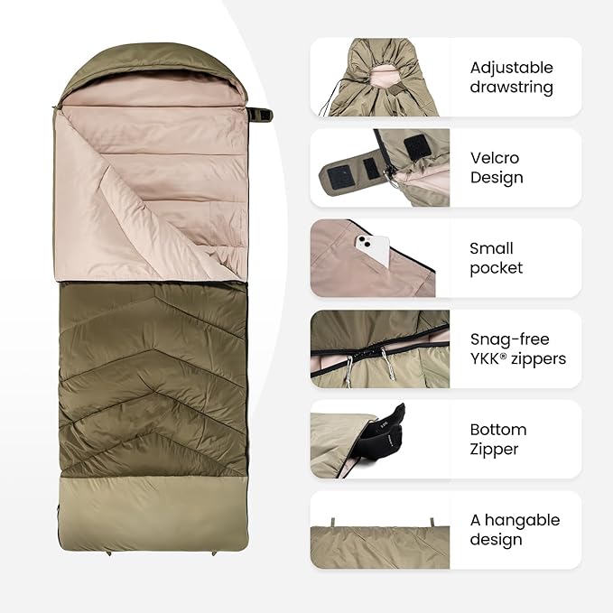 OneTigris Trailnap Sleeping Bag 3 Season Extra-Wide Warm for Camping Backpacking Travel Outdoor Activities