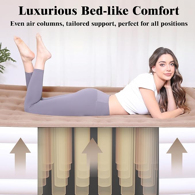 Air Mattress Queen with Built in Pump, 18 inch Luxury Double High Air Bed Fast Inflation/Deflation, Portable Inflatable Blow up Mattress with Carry Bag for Camping, Home&Guests, 650lb MAX