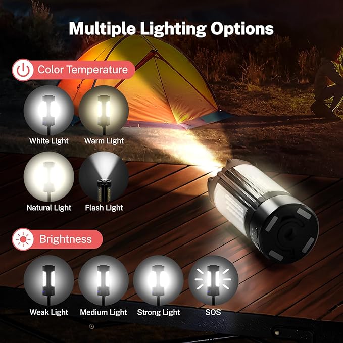 OGERY Rechargeable 10000mAh Camping Light with Stand 6.5 ft Max Height, Cordless Work Light with 3 LED Lamp Heads, 2200 Lumens Camping Essentials Gear Emergency Flashlight with Detachable Tripod