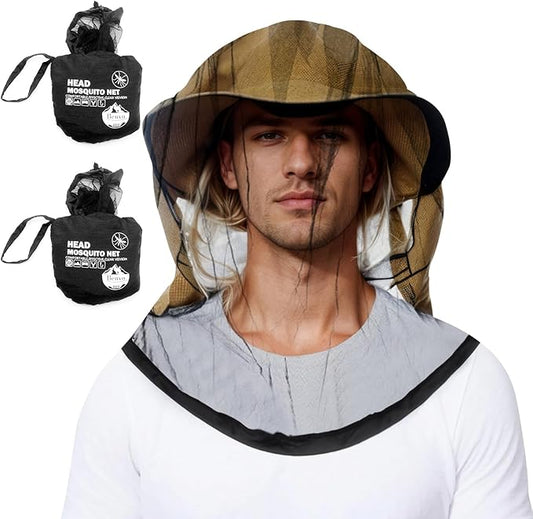 Benvo Mosquito Head Net Mesh One Piece Face Neck Fly Netting Cover from Bugs Gnats Noseeums Hat-Compatible Insect Shield for Fishing, Camping, Gardening (2pcs, Black, Upgraded Big Net)
