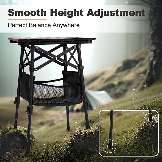 Odoland Folding Camping Table, Adjustable Height Portable Lightweight Mini Beach Table with Storage Bag for Outdoor Picnic Hiking Travelling