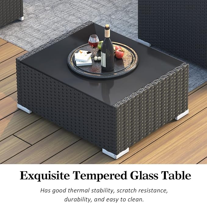 LayinSun 10 Piece Patio Furniture Set with 44" Propane Gas Fire Pit Table, Outdoor Sectional Conversation Set Wicker Rattan Sofa Set with Coffee Table