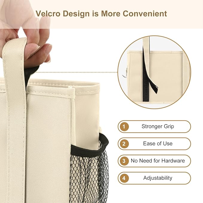 Surblue Bedside Caddy Hanging Organizer Storage Bag Pocket for Bunk, Hospital, College Dorm Rooms, Baby Bed Rails, Camp - 8 Pockets, Large, Beige