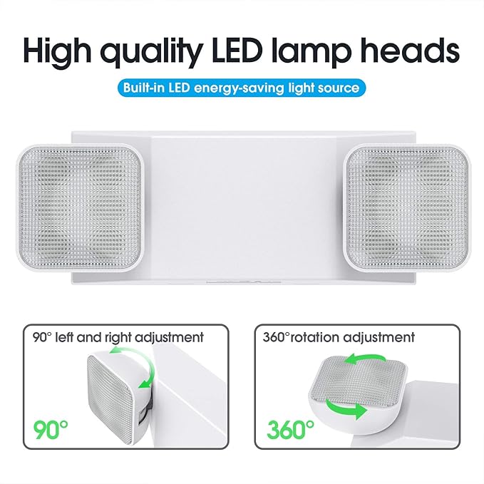 Led Emergency Light with Two Adjustable Head Integrated Commercial Emergency Lighting Battery Backup exit Light, Contractor Select, AC 120/277V (6 Pack)