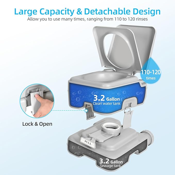 YITAHOME 3.2 Gallon Portable Toilet for Camping, RV Travel Porta Potty with Press Flush Pump, Anti-leak for Truck Travel, Boating, Hiking, Trips
