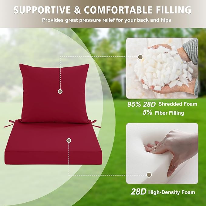 Outdoor Chair Cushions, Waterproof Outdoor Cushions for Patio Furniture w/Fade-Resistant, Removable & Machine-Washable Covers, 19x19 Inch, Ideal for Seat in Gardens/Porch – Set of 4, Burgundy