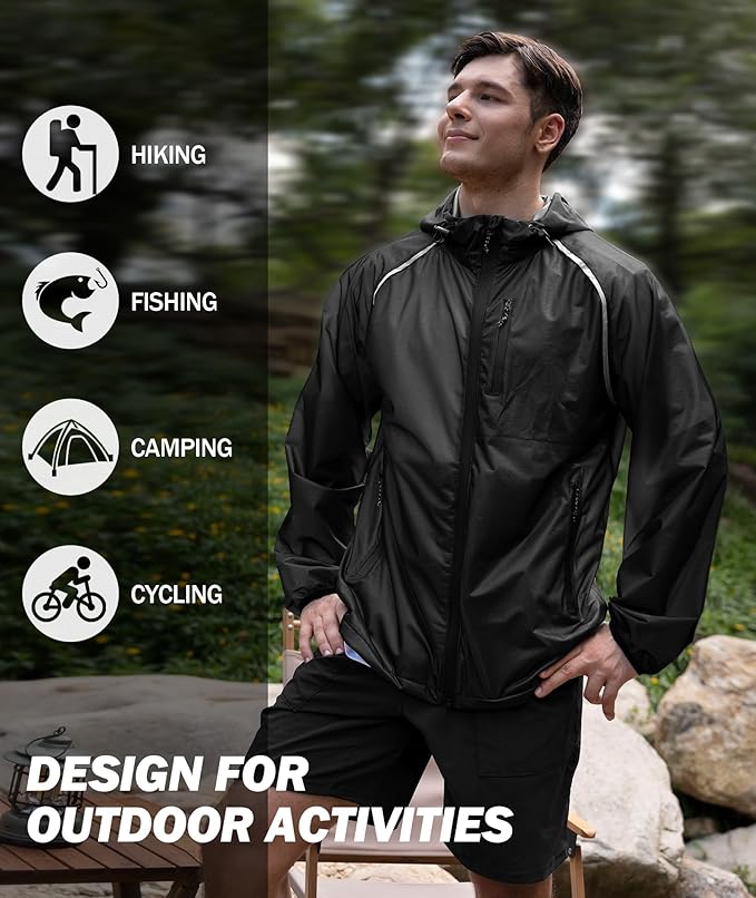 SWISSWELL Mens Cycling Rain Jacket Waterproof Lightweight Windbreaker Jackets for Men Raincoat with Hood