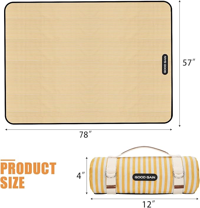 Picnic Outdoor Blankets Waterproof Extra Large - Beach Mat Sand Free Foldable with Carry Strap | Portable Camping Blanket | Park Blanket for Grass Park, Hiking, Travel, Concerts, Indoor (Yellow)