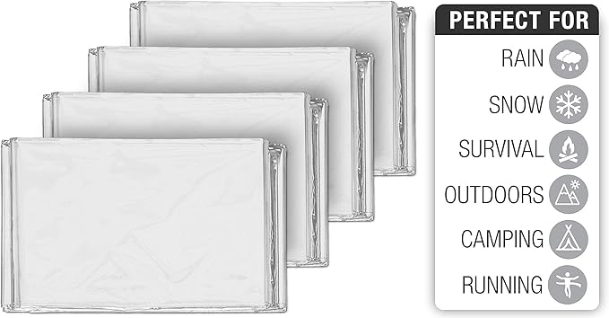 Swiss Safe Emergency Mylar Thermal Blankets + Bonus Space Blanket - Compact & Insulated for Cold Weather - Designed for NASA, Outdoor Camping, Survival, First Aid Car Kit - Silver, 25 Pack