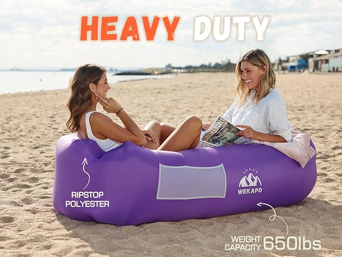 WEKAPO Inflatable Sun Lounger, Air Sofa, Hammock, Portable, Waterproof and Leak-Proof, Ideal for Backyard, Beach, Travel, Camping, Picnics and Music Festivals