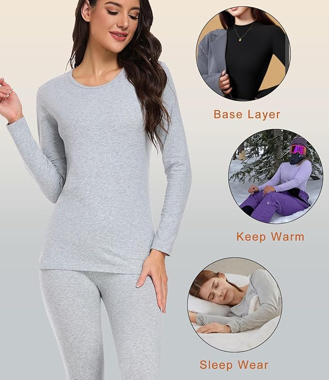 wirarpa Women's Cotton Thermal Underwear Set Long Johns Base Layer Pajama Set for Women Fall Top Bottom