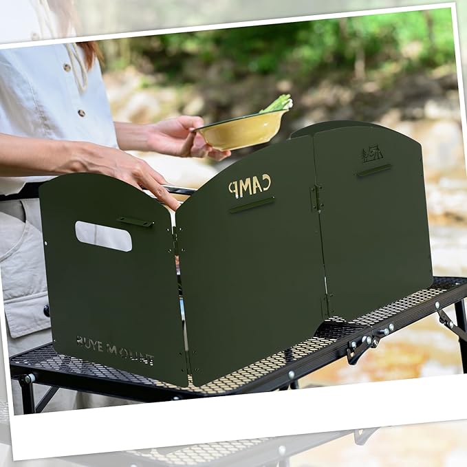 Camping Stove Windscreen 4 Plates Steel Camp Stove Windscreen Folding Outdoor Picnic Cooker Stove Wind Screen Windshield with Drawstring Bag for Camping, Hiking, Picnic, Backpacking, Cooking