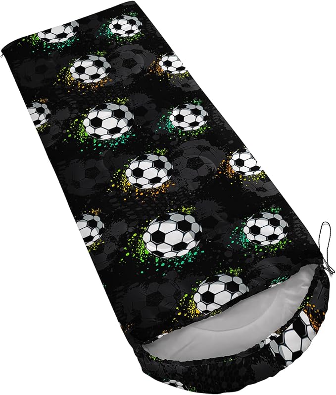 AILONEN Blue Glowing Basketball Sleeping Bag for Kids Boys,Warm and Cool Weather,Lightweight,Waterproof Backpacking,City Theme Ball Sports Sleeping Bag for Camping