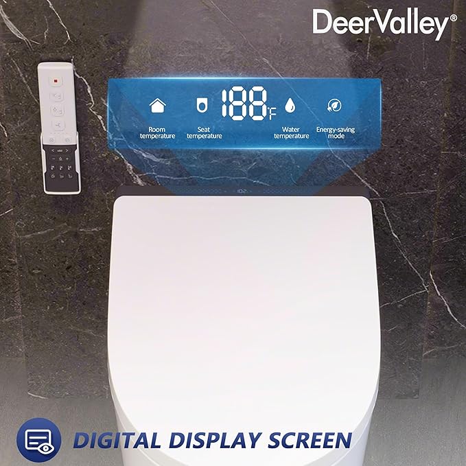 DeerValley Smart Toilet, Smart Bidet Toilet 1.28 GPF Dual Flush, Auto Open/Close Lid, ADA Chair Height and Cleaning Foam Dispenser, Heated Seat, Dryer, Night Light, Deodorization, LED Display