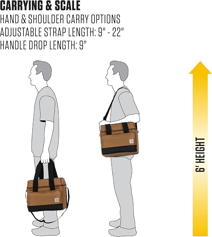 Carhartt Insulated Two Compartment Cooler, Durable Water Repellent Material W/Front Zippered Pocket for Camping, Beach & Travel