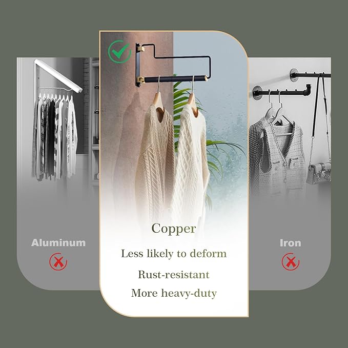 NEWRAIN Clothes Drying Rack, Laundry Racks for Drying Clothes, Wall Mounted Swing Arm Clothes Hanger for Laundry Room, Garage, Indoor & Outdoor Use,Black