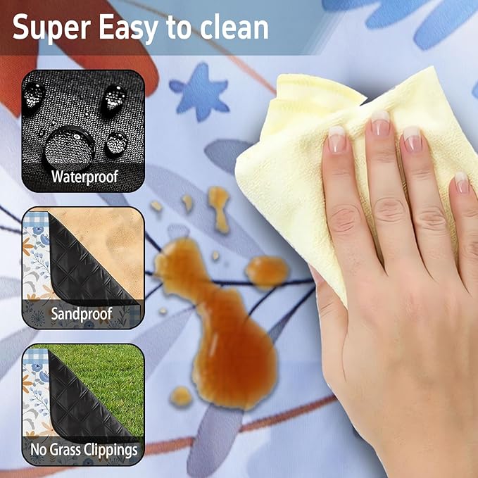 Extra Large Picnic Outdoor Blanket 60''x80'' Teal Blue Tribal Stripes Waterproof and Sandproof Picnic Mat for Beach Foldable Camping Accessories for Grass Lawn Park