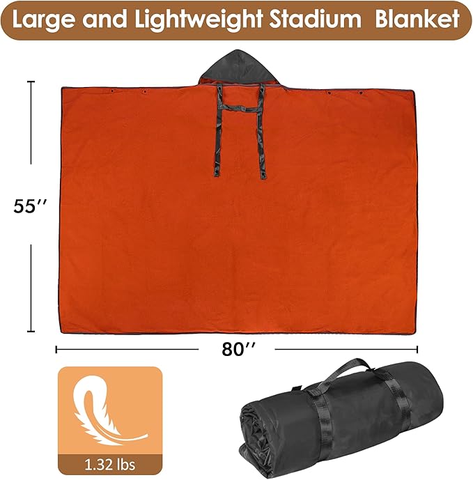 Catalonia Waterproof Stadium Blanket, Windproof Wearable Poncho for Football Sideline & Sports Events for Fans, Portable, Durable Outdoor Blanket for Camping & Tailgating