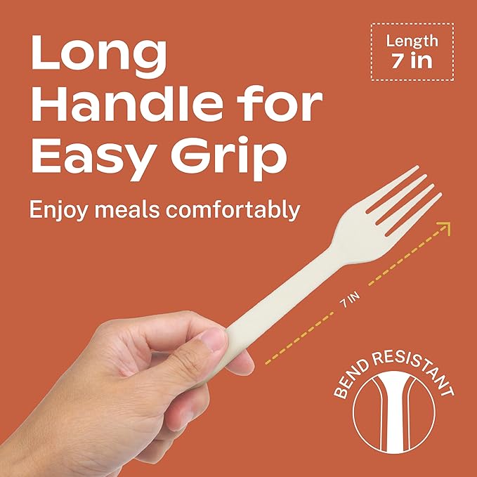 CORAL Ivory White 100% Compostable Knives - 120 Heavy Duty No Plastic Knives (7.0 inch) - Break Resistant with Smooth Edges, Ocean Friendly Alternative to Plastic Silverware - Biodegradable & Disposable Knives